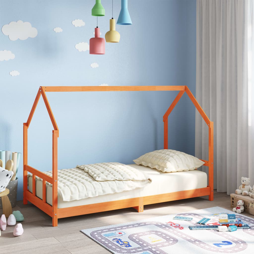 vidaXL Kinderbedframe massief grenenhout wasbruin 90x190 cm