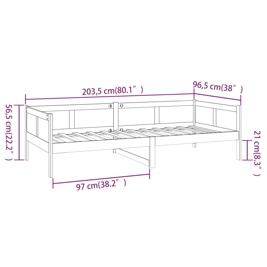 vidaXL Slaapbank massief grenenhout grijs 90x200 cm