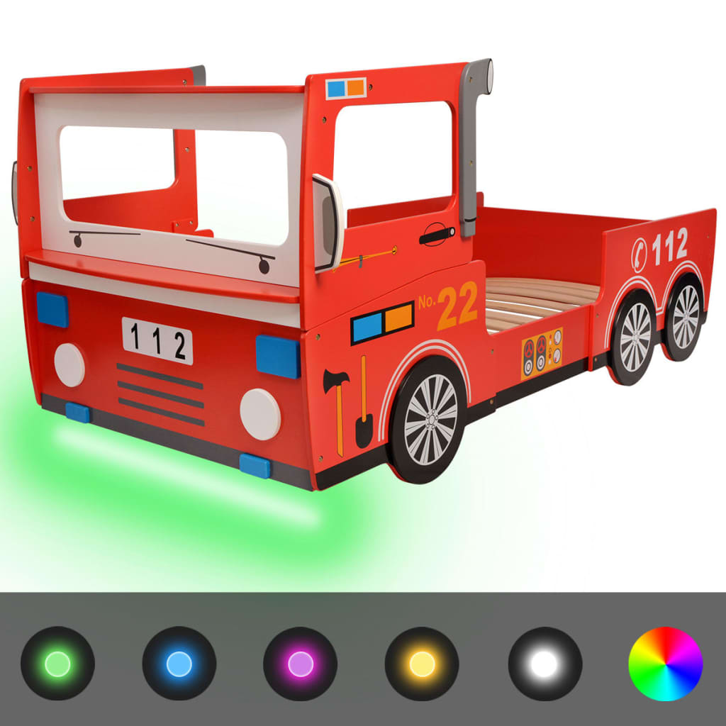 vidaXL Kinderbed brandweerwagen met LED-verlichting 200x90 cm rood