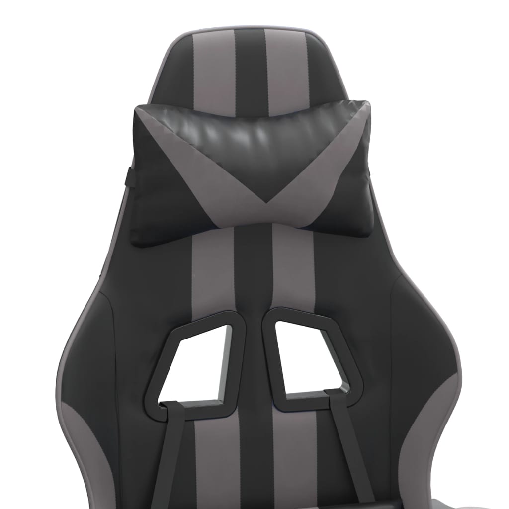 vidaXL Gamestoel draaibaar met voetensteun kunstleer zwart en grijs