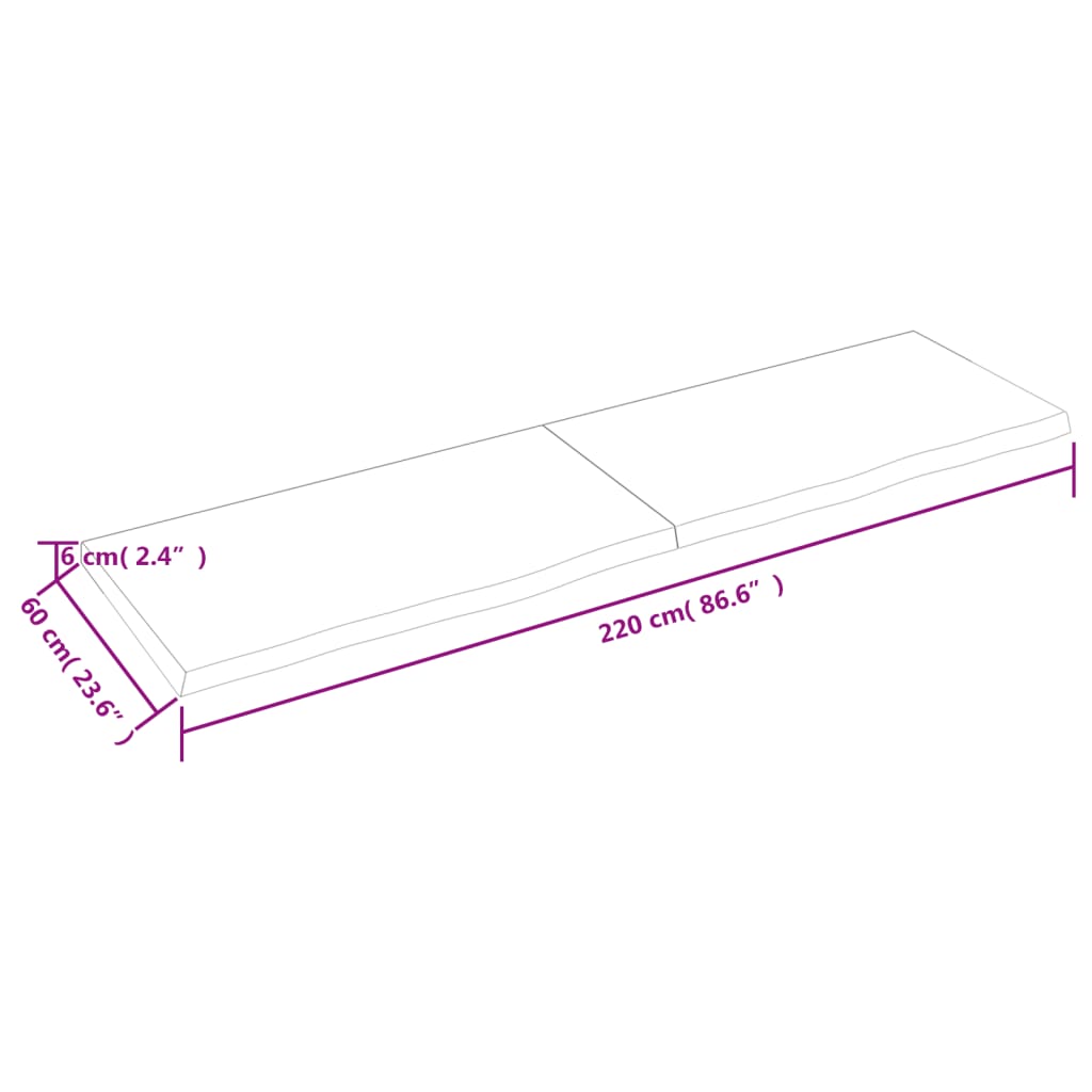 vidaXL Wandschap 220x60x(2-6)cm behandeld massief eikenhout lichtbruin