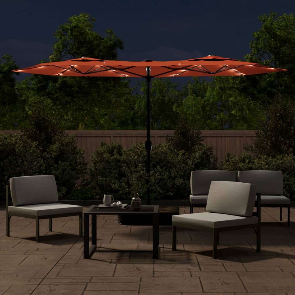 vidaXL Parasol dubbel met LED's 316x240 cm terracottakleurig