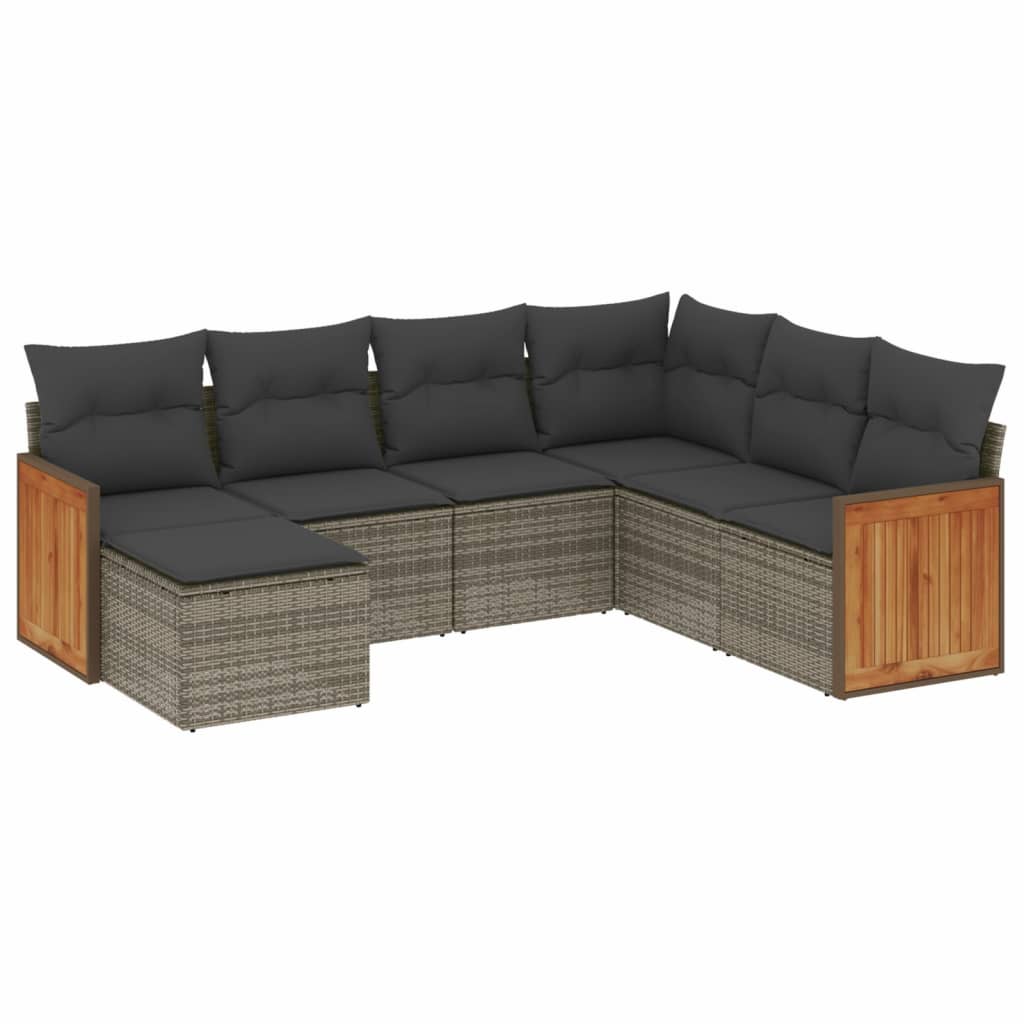 vidaXL 7-delige Loungeset met kussens poly rattan grijs