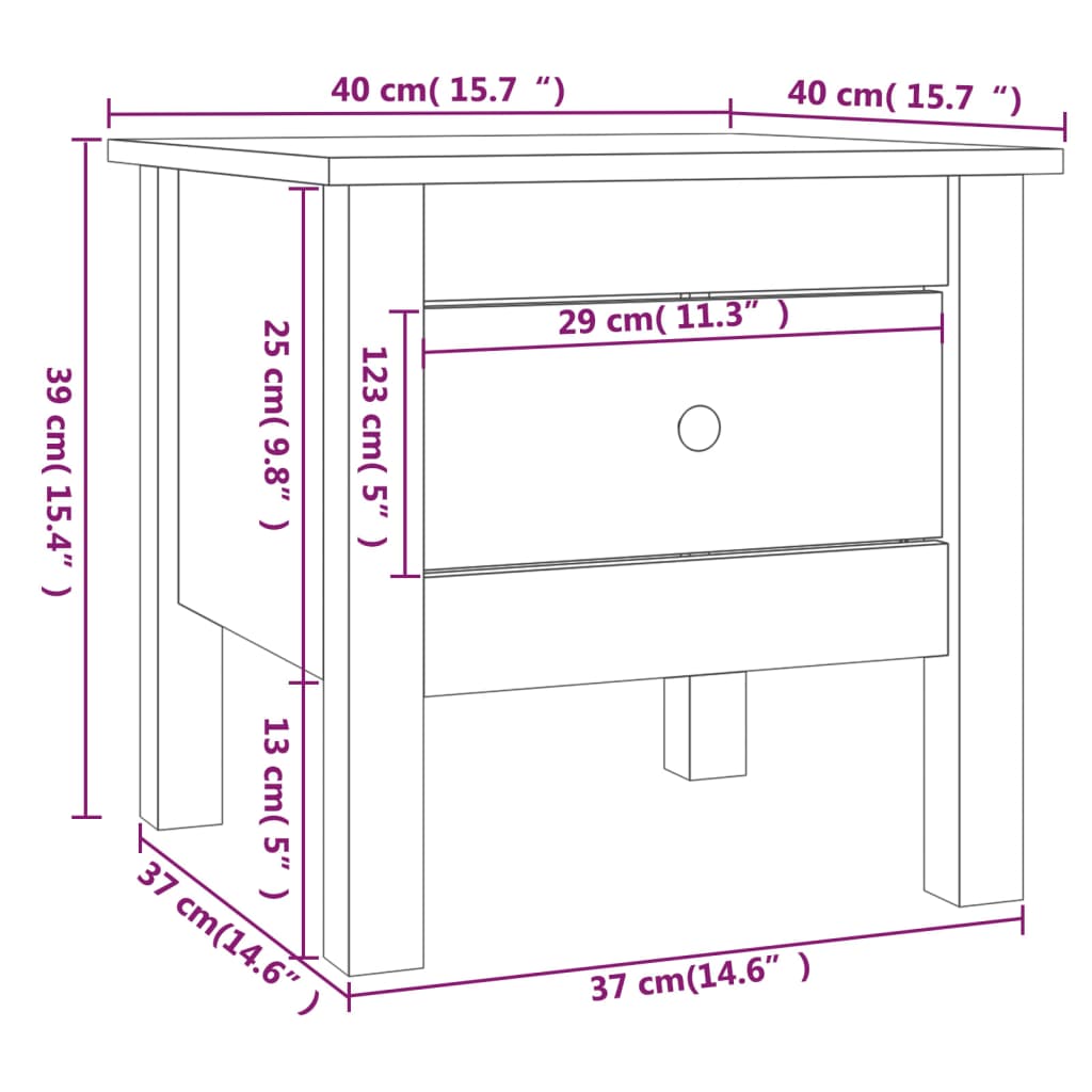 vidaXL Bijzettafel 40x40x39 cm massief grenenhout