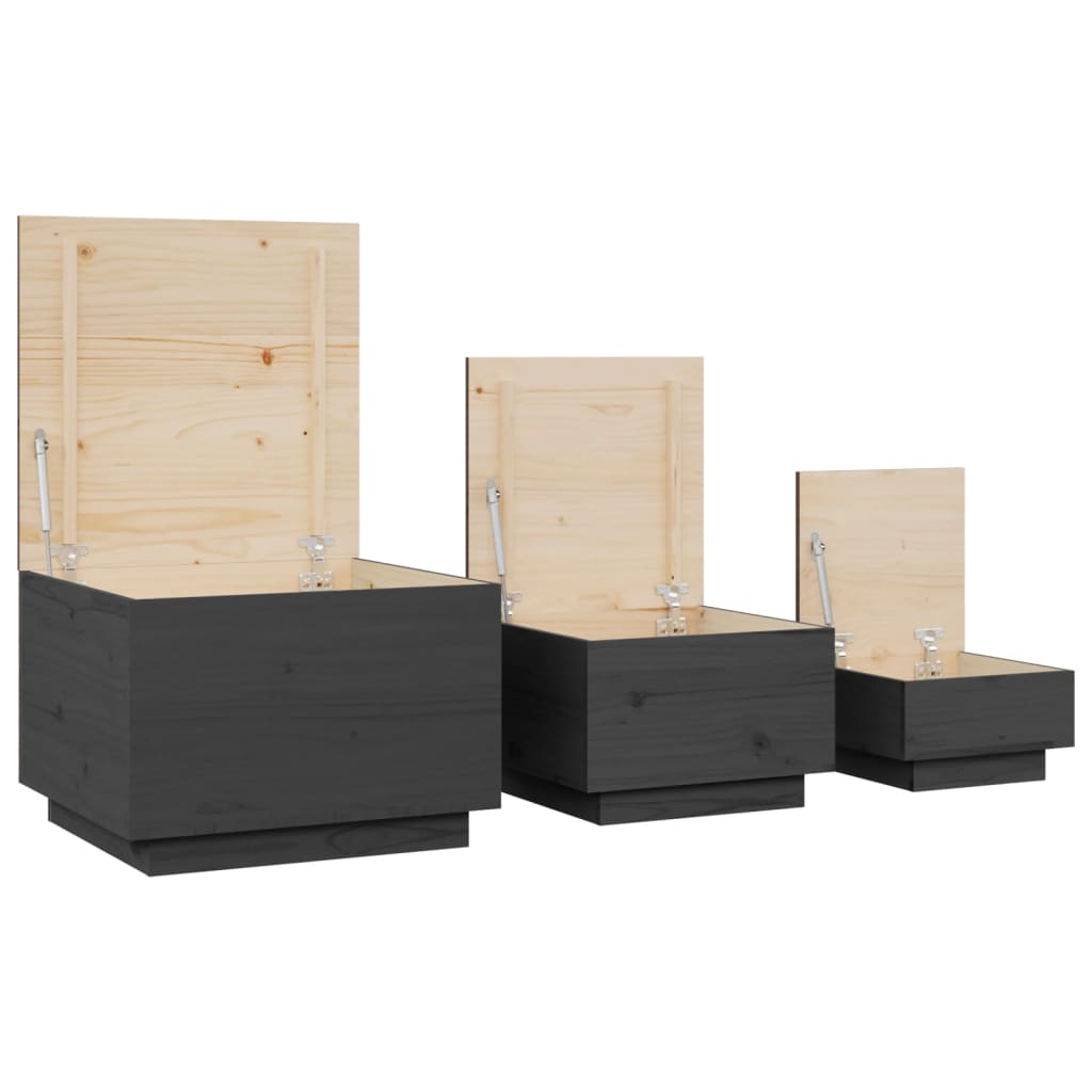 vidaXL Opbergboxen met deksels 3 st massief grenenhout grijs