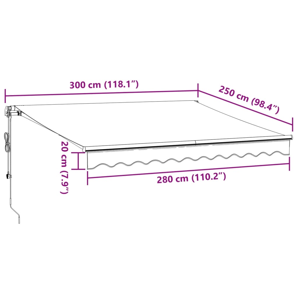 vidaXL Luifel automatisch uittrekbaar 300x250 cm antraciet en wit