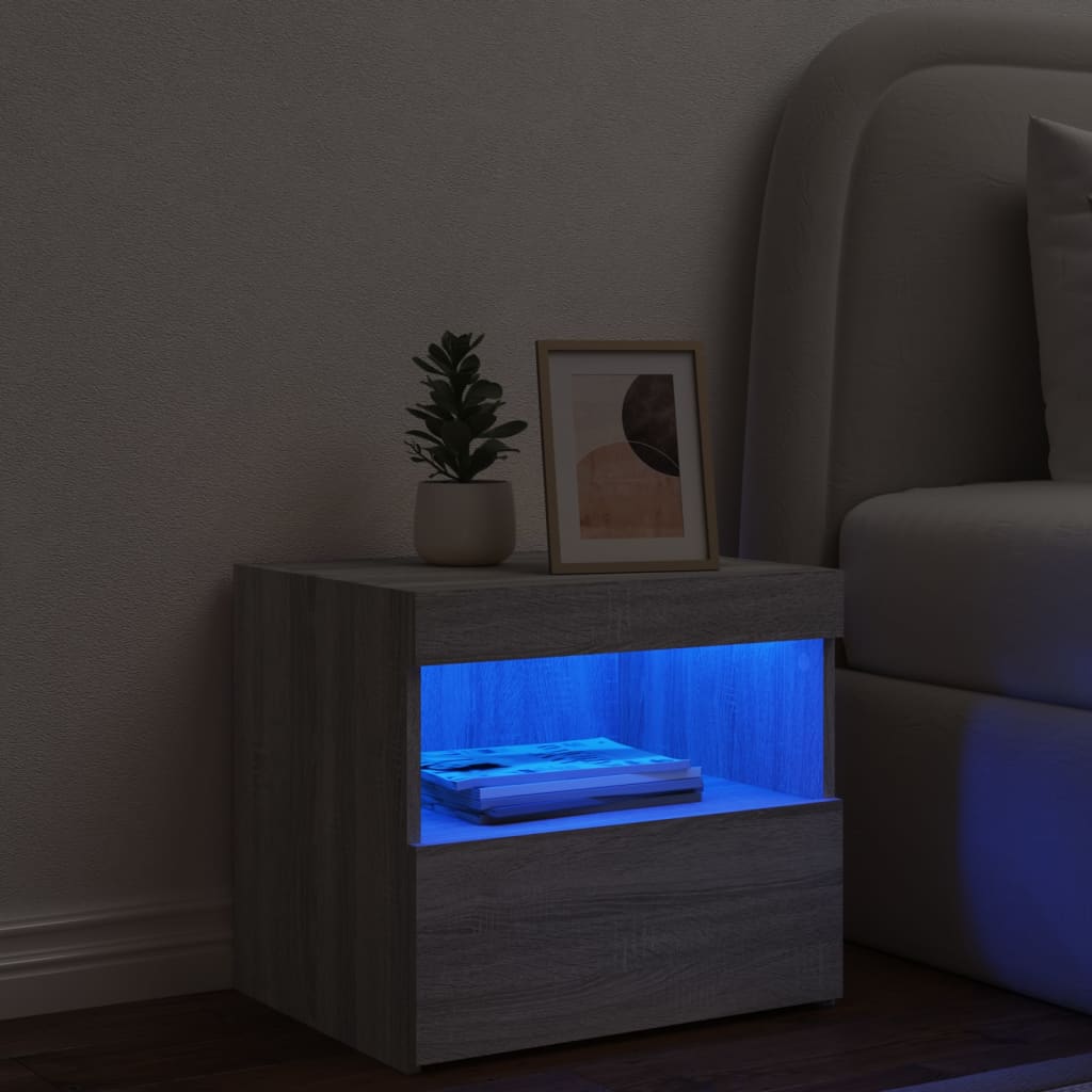 vidaXL Nachtkastje met LED-verlichting 50x40x45 cm grijs sonoma eiken