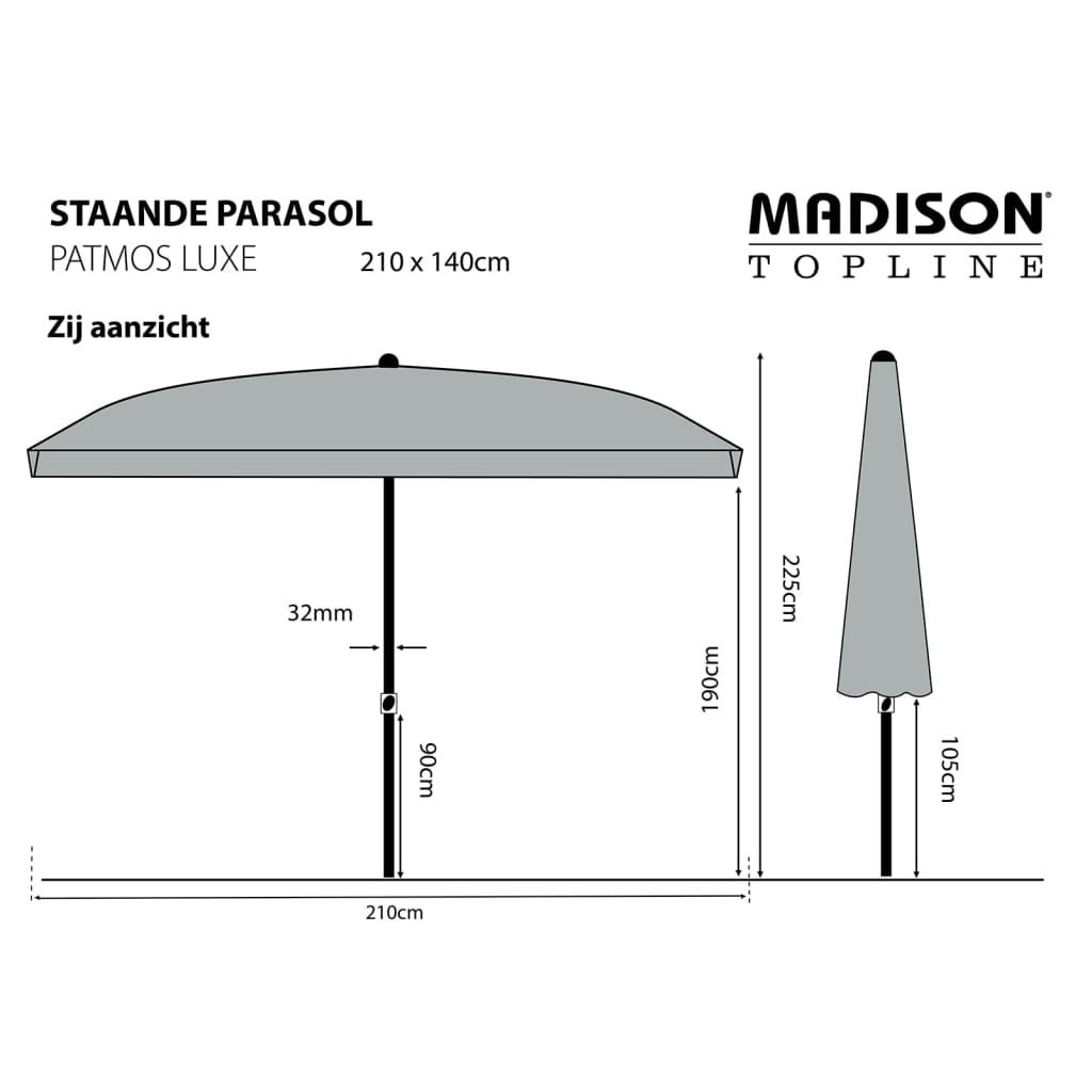 Madison Parasol Patmos Luxe rechthoekig 210x140 cm grijs