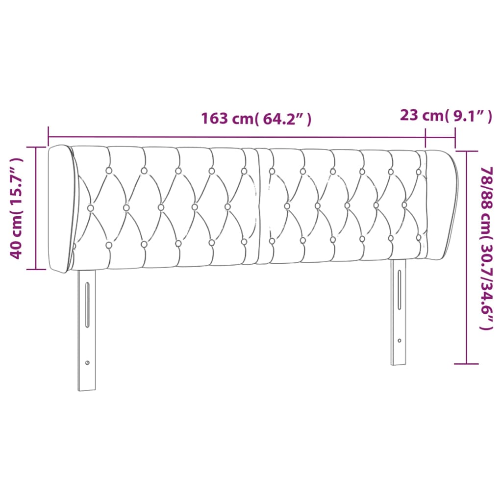 vidaXL Hoofdbord met randen 163x23x78/88 cm stof zwart