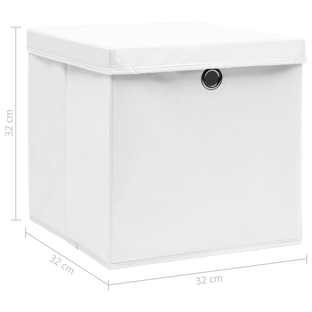 vidaXL Opbergboxen met deksel 10 st 32x32x32 cm stof wit