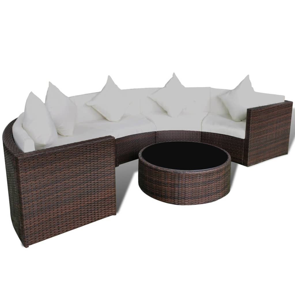 vidaXL 6-delige Loungeset met kussens poly rattan bruin