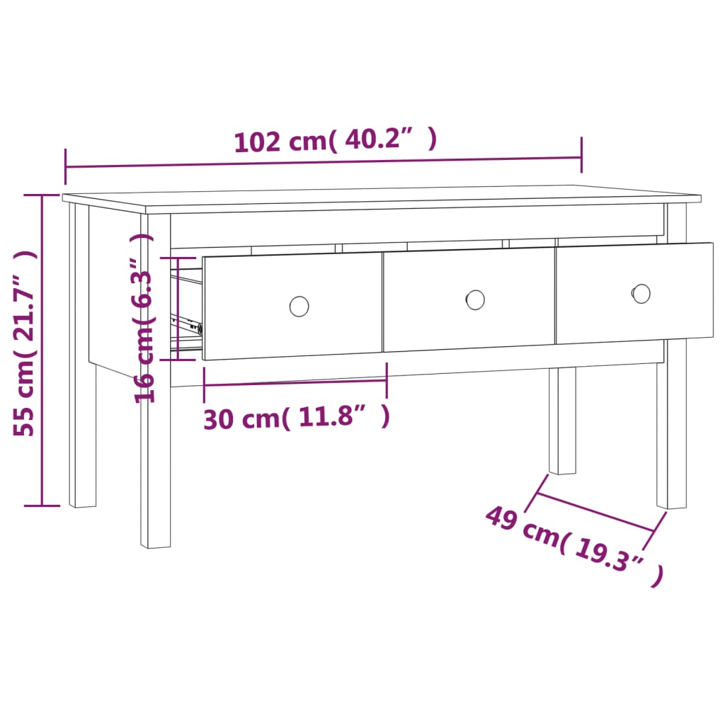 vidaXL Salontafel 102x49x55 cm massief grenenhout wit