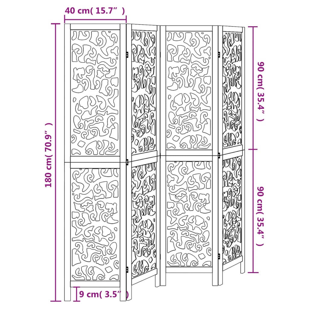 vidaXL Kamerscherm met 4 panelen massief paulowniahout wit
