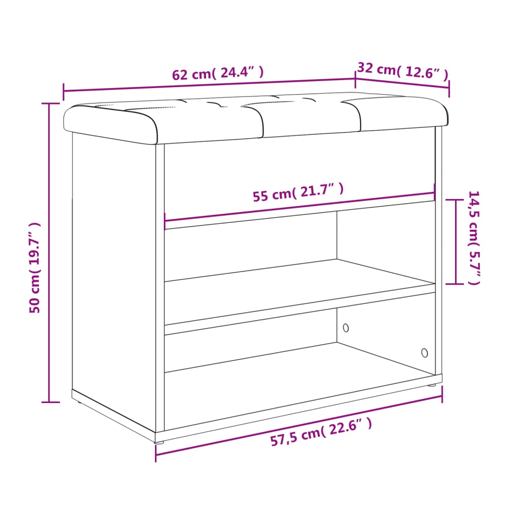 vidaXL Schoenenbankje 62x32x50 cm bewerkt hout wit