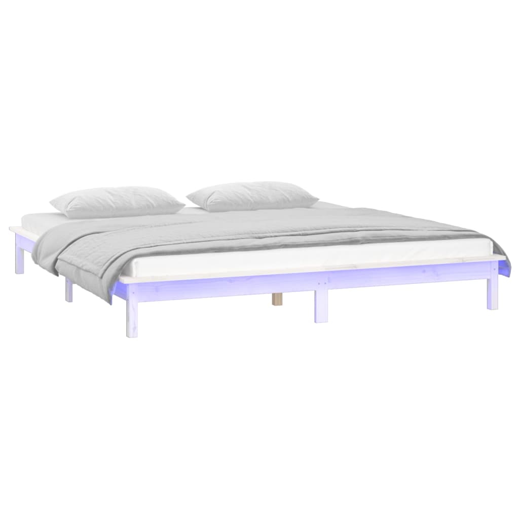 vidaXL Bedframe LED massief hout wit 140x190 cm