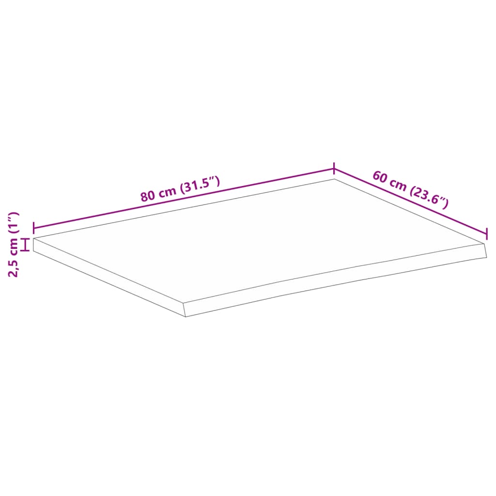 vidaXL Tafelblad met natuurlijke rand 80x60x2,5 cm massief mangohout