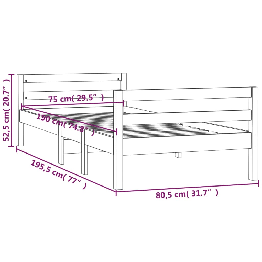 vidaXL Bedframe zonder matras massief grenenhout 75x190 cm