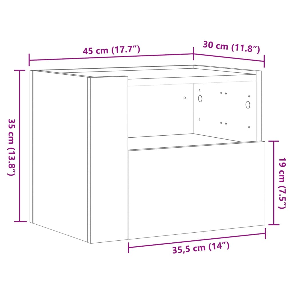 vidaXL Nachtkastje wandgemonteerd 45x30x35 cm gerookt eikenkleurig