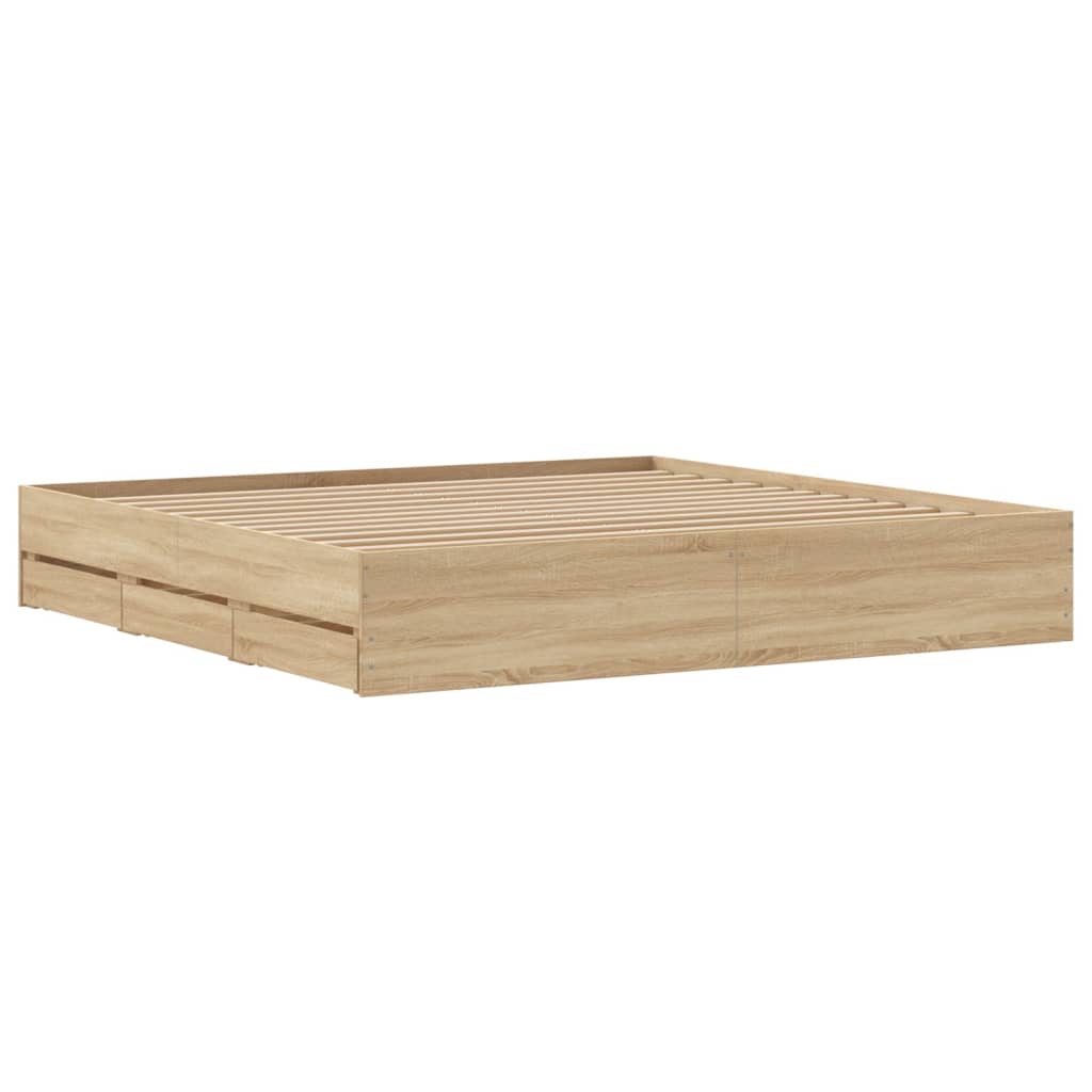 vidaXL Bedframe met lades bewerkt hout sonoma eikenkleurig 180x200 cm