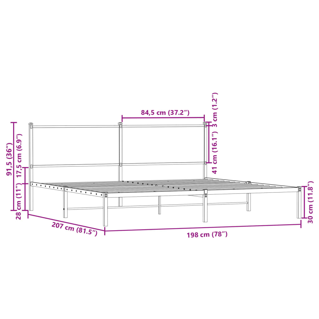 vidaXL Bedframe zonder matras metaal bruin eikenkleur 193x203 cm