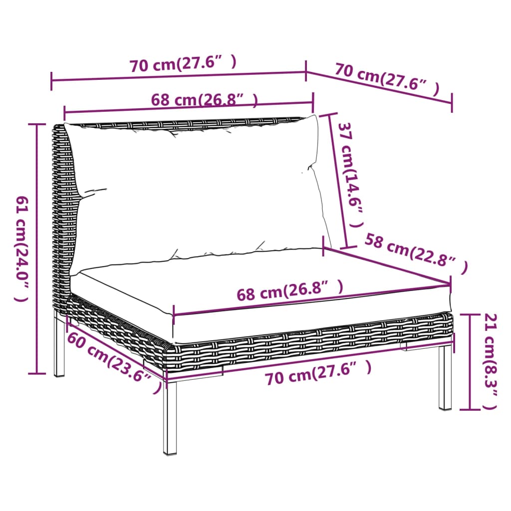 vidaXL 7-delige Loungeset met kussens poly rattan donkergrijs