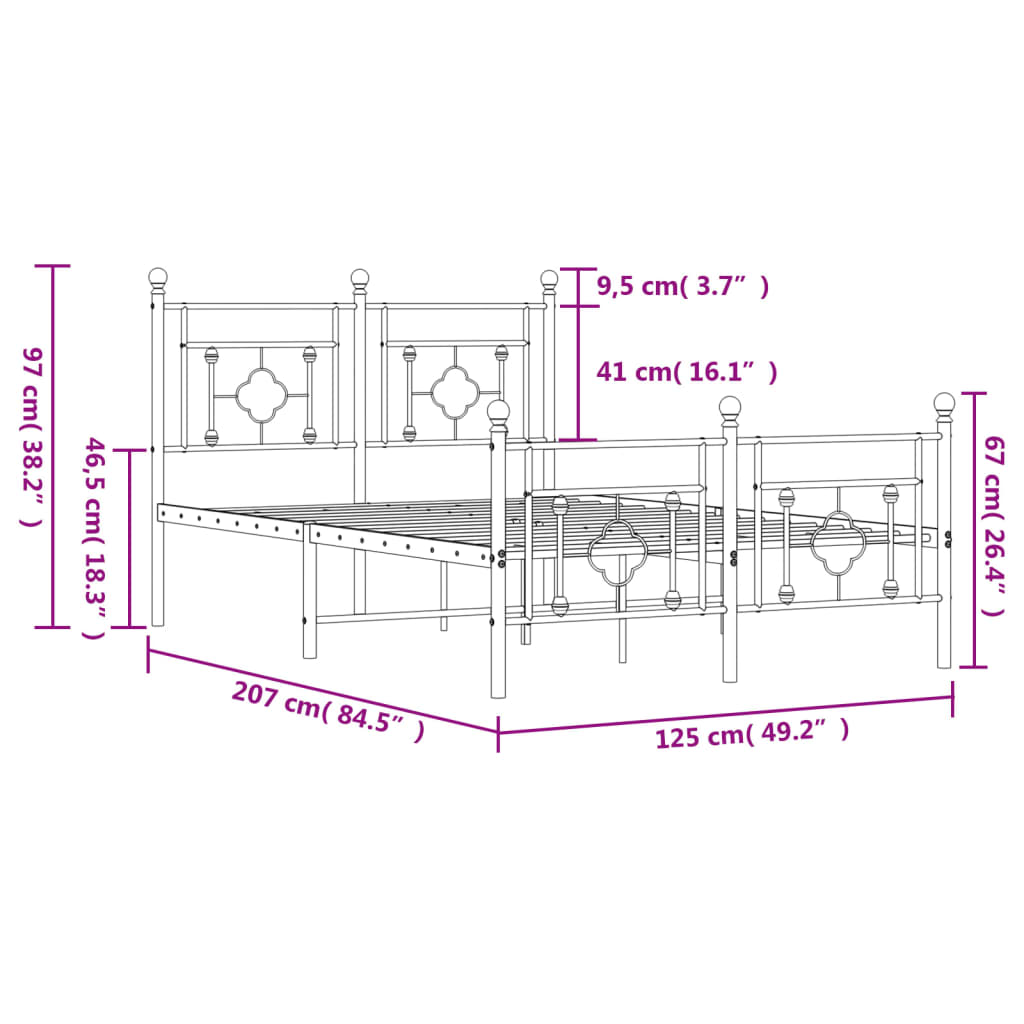 vidaXL Bedframe met hoofd- en voeteneinde metaal zwart 120x200 cm