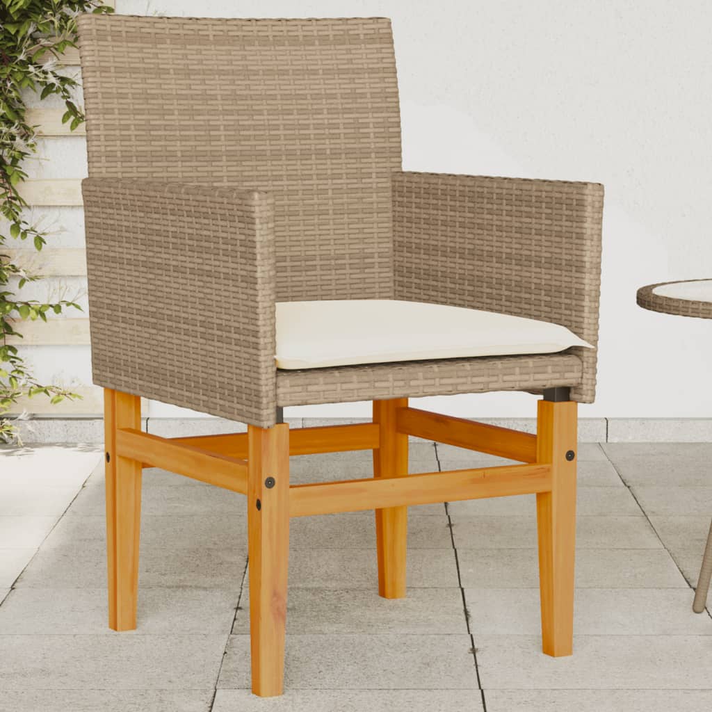 vidaXL Tuinstoelen 2 st met kussens poly rattan en massief hout beige