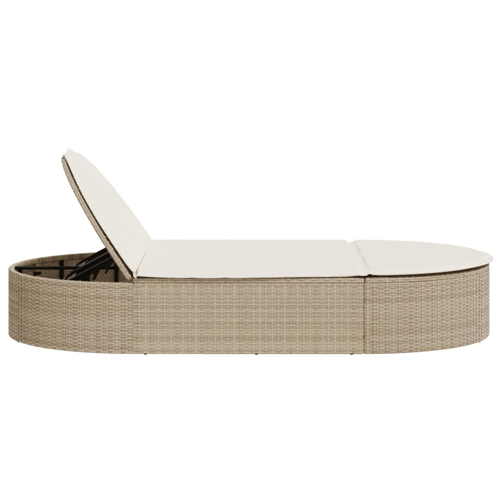 vidaXL Ligbed 2-persoons met kussens poly rattan beige