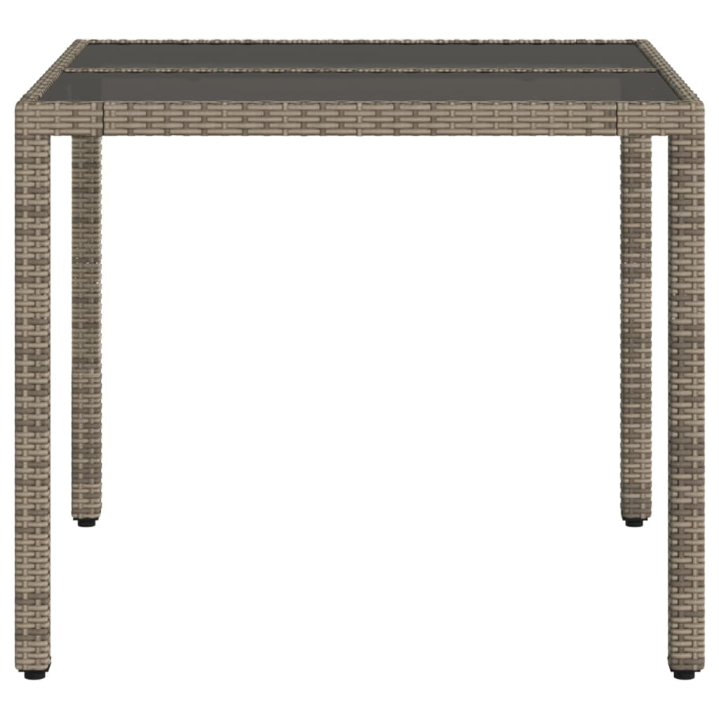 vidaXL Tuintafel met glazen blad 90x90x75 cm poly rattan grijs