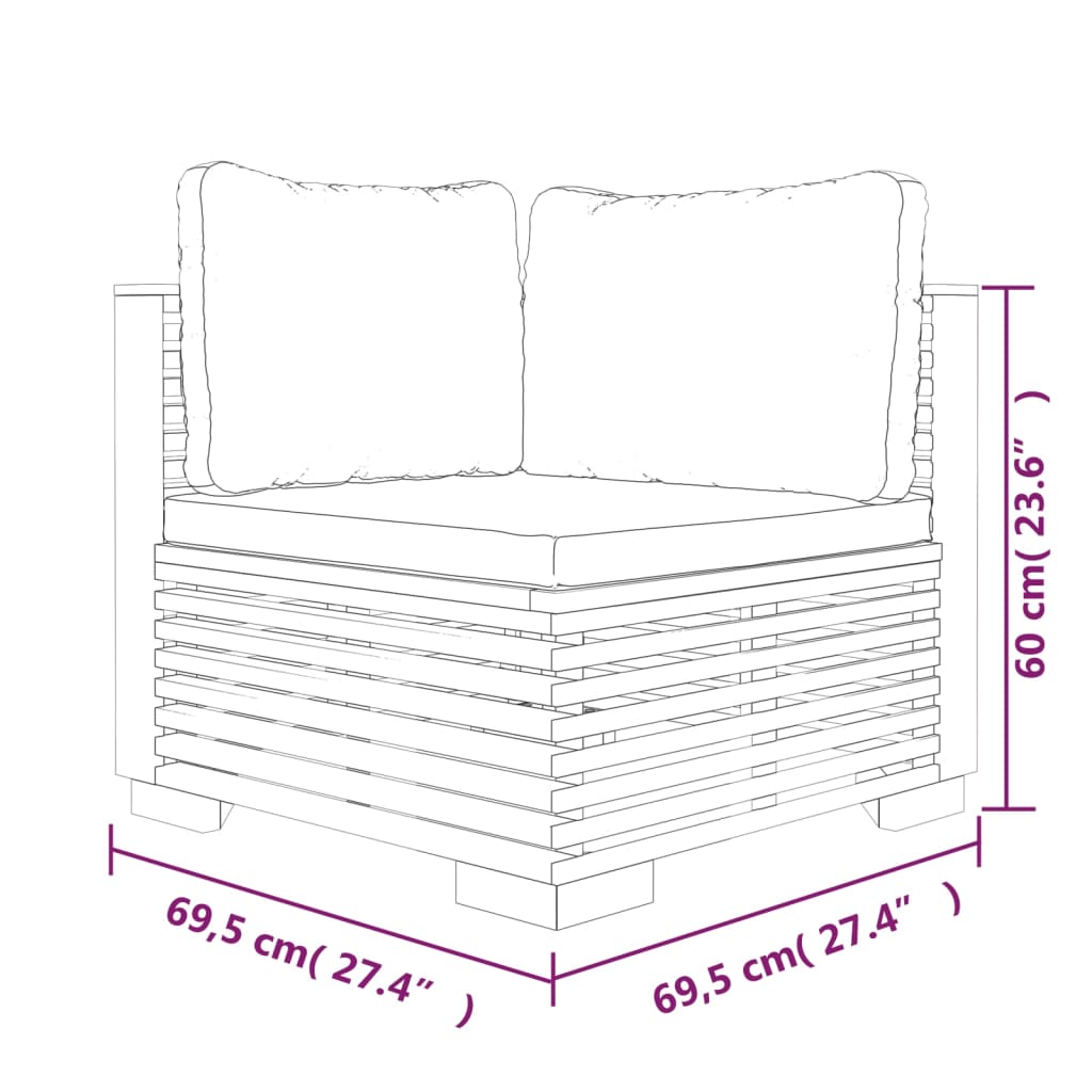 vidaXL 6-delige Loungeset met kussens massief teakhout