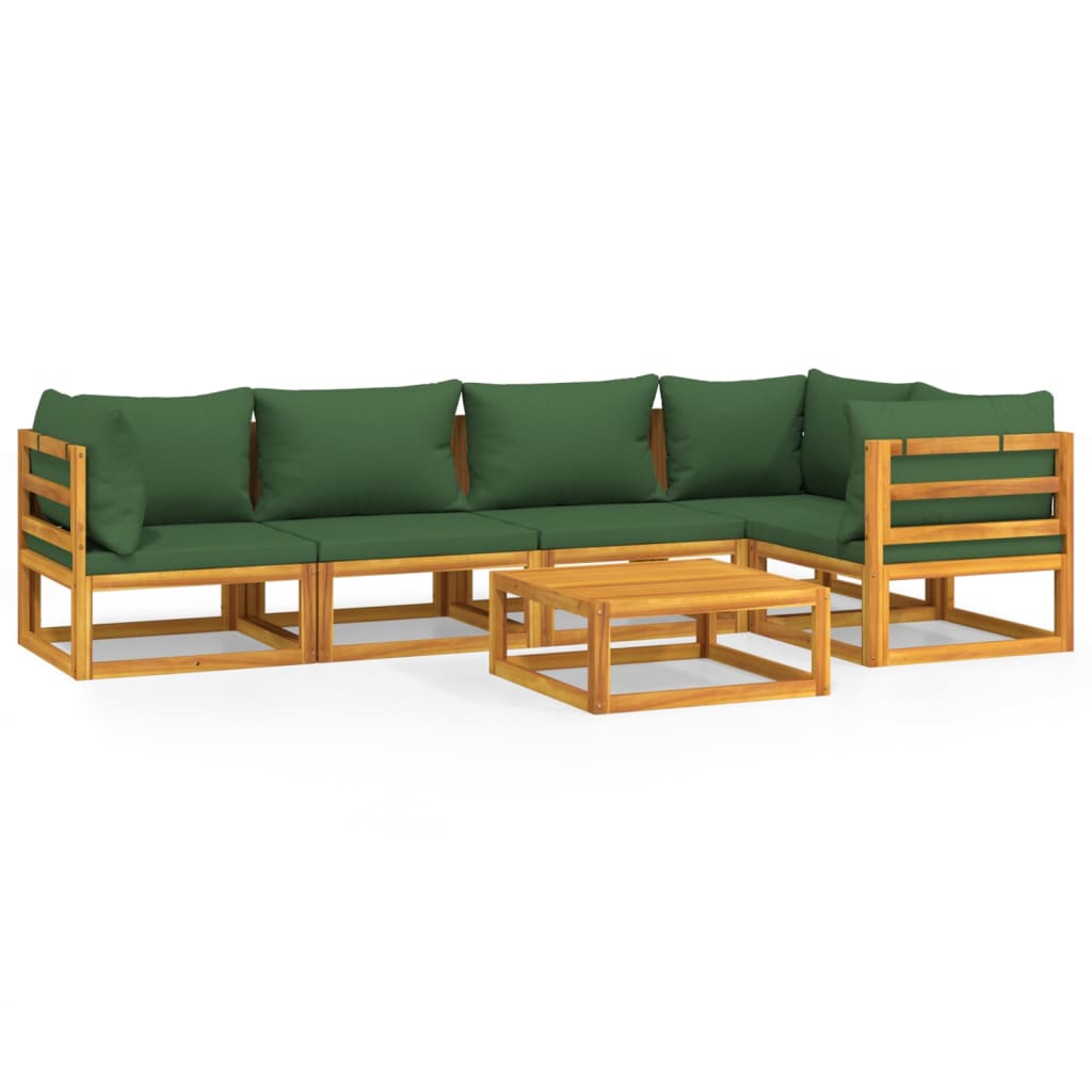 vidaXL 6-delige Loungeset met groene kussens massief hout