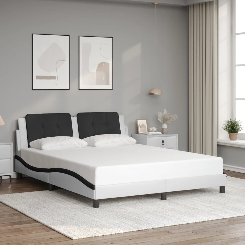 vidaXL Bedframe met LED-verlichting kunstleer wit en zwart 160x200 cm