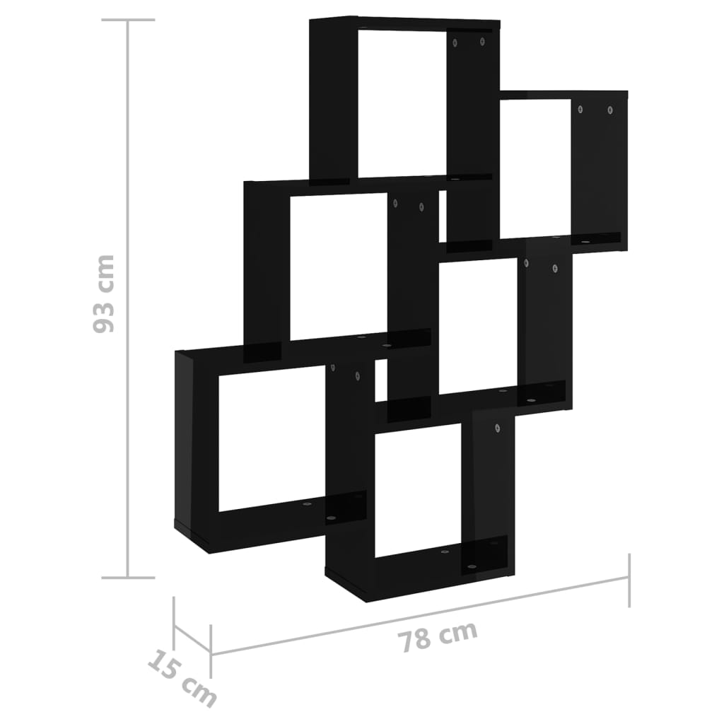 vidaXL Wandschap kubus 78x15x93 cm spaanplaat hoogglans zwart