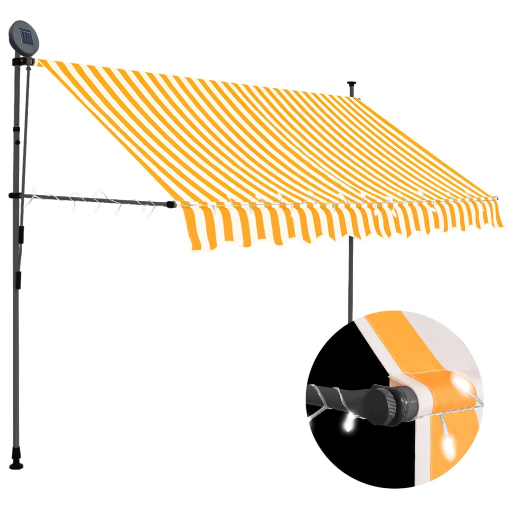 vidaXL Luifel handmatig uitschuifbaar met LED 250 cm wit en oranje