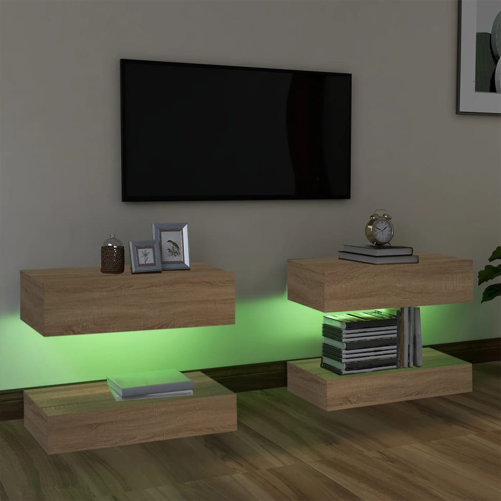 vidaXL Tv-meubelen 2 st met LED-verlichting 60x35 cm sonoma eikenkleur