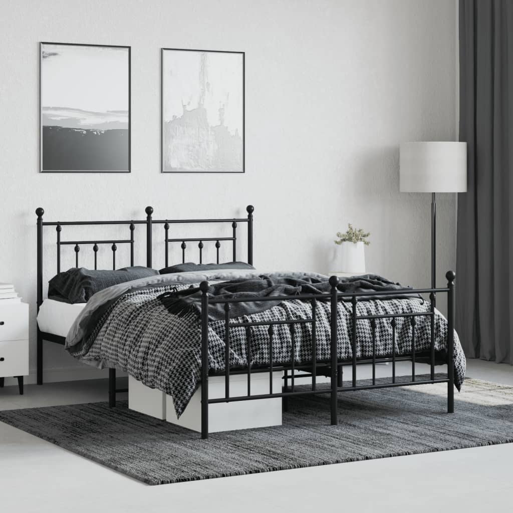 vidaXL Bedframe met hoofd- en voeteneinde metaal zwart 140x190 cm