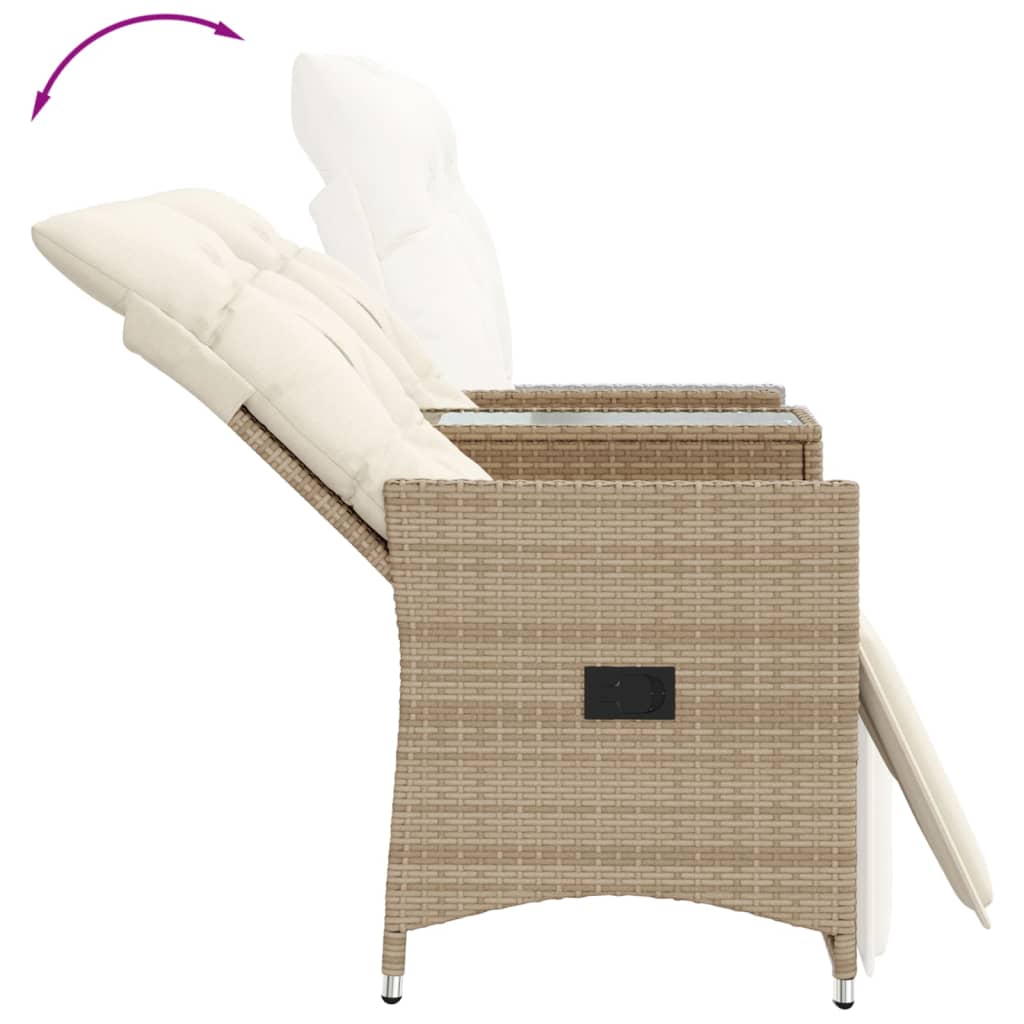 vidaXL Tuinbank 2-zits verstelbaar met tafel poly rattan beige