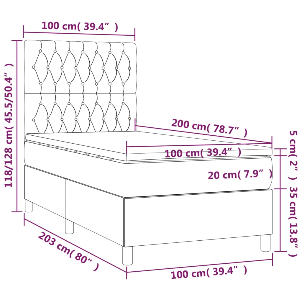 vidaXL Boxspring met matras fluweel donkergrijs 100x200 cm