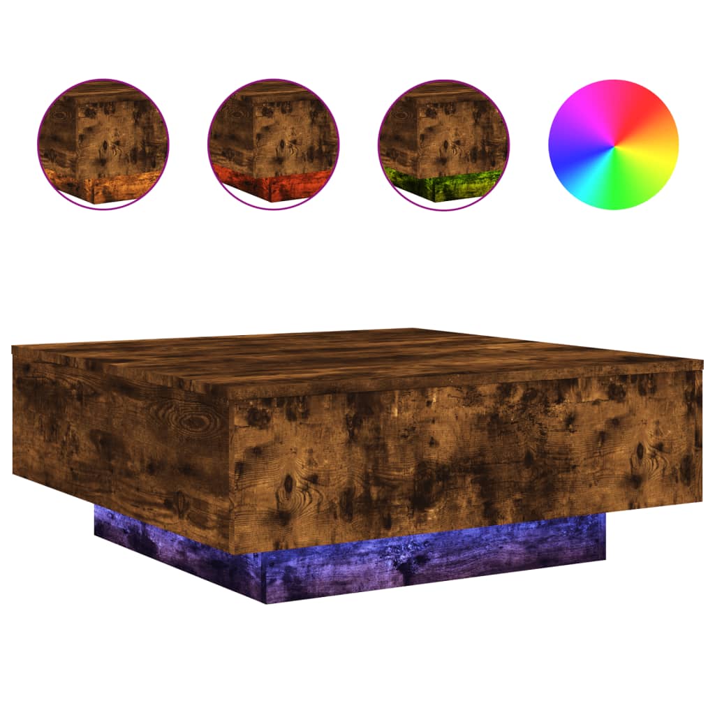 Salontafel met LED-verlichting 80x80x31 cm sonoma eikenkleurig kopen