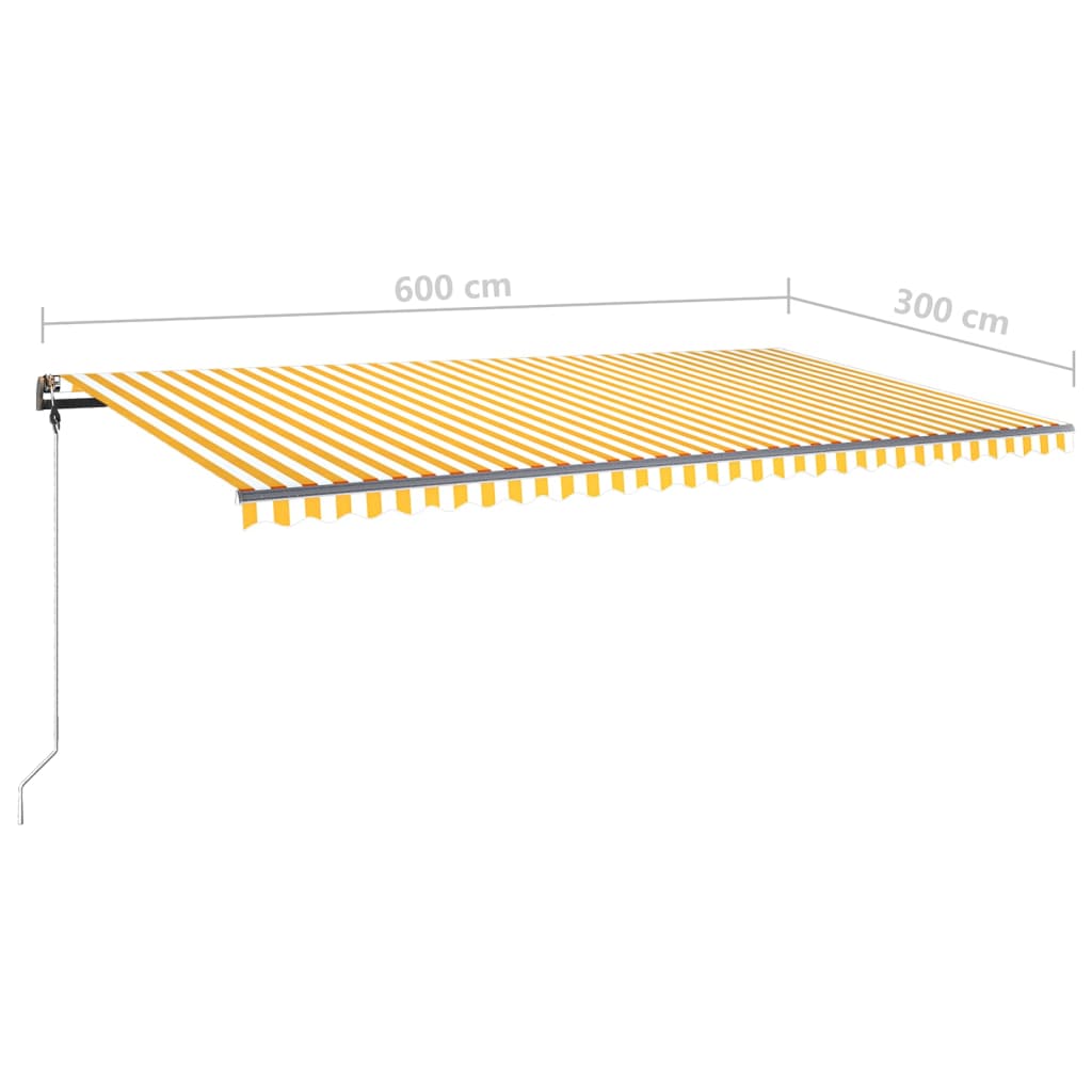 vidaXL Luifel handmatig uittrekbaar met LED 600x300 cm geel en wit
