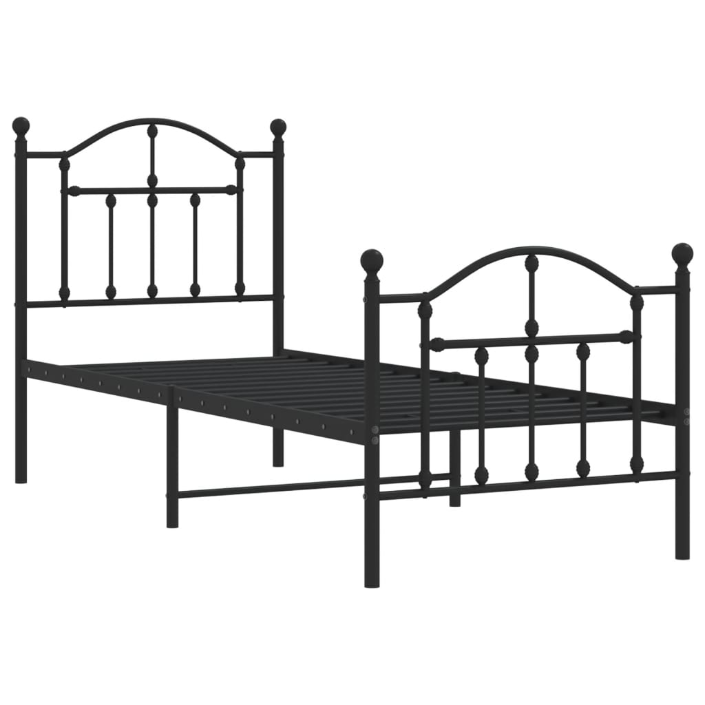 vidaXL Bedframe met hoofd- en voeteneinde metaal zwart 75x190 cm