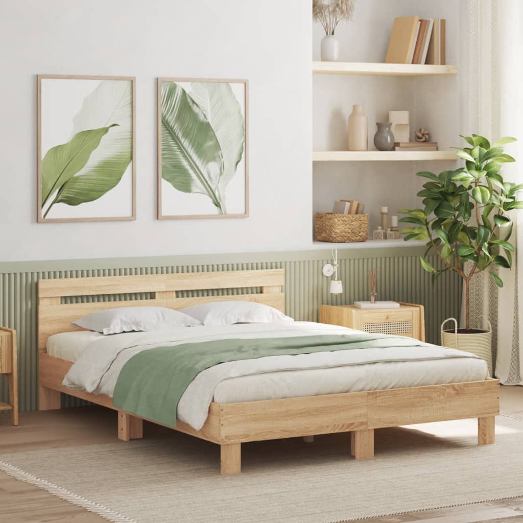 vidaXL Bedframe met hoofdeinde bewerkt hout sonoma eiken 140x200 cm