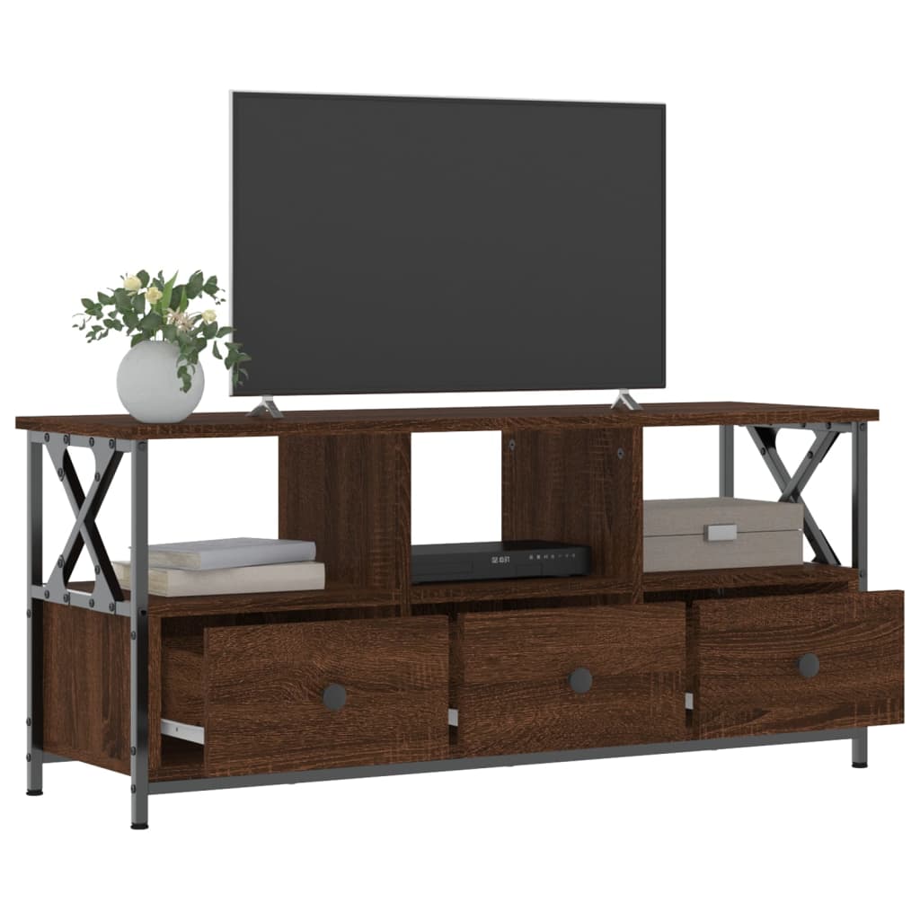 vidaXL Tv-meubel 102x33x45 cm bewerkt hout en ijzer bruin eikenkleur