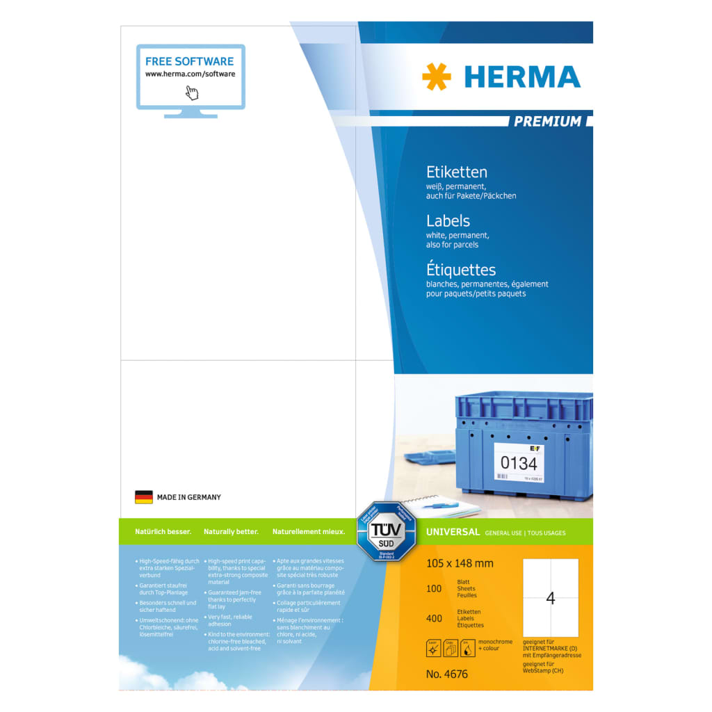 HERMA Etiketten PREMIUM 100 vellen A4 105x148 mm wit