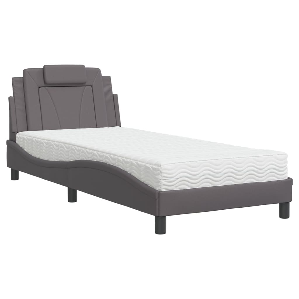 vidaXL Bed met matras kunstleer grijs 80x200 cm