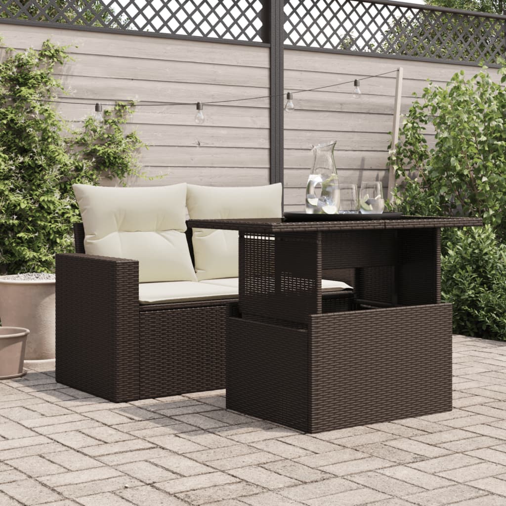 vidaXL Tuintafel met glazen blad 100x55x73 cm poly rattan bruin