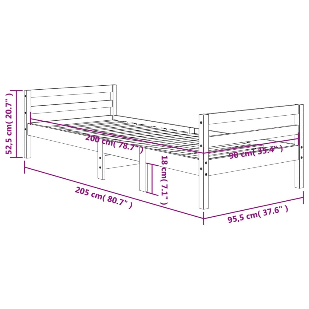 vidaXL Bedframe zonder matras massief grenenhout wasbruin 90x200 cm