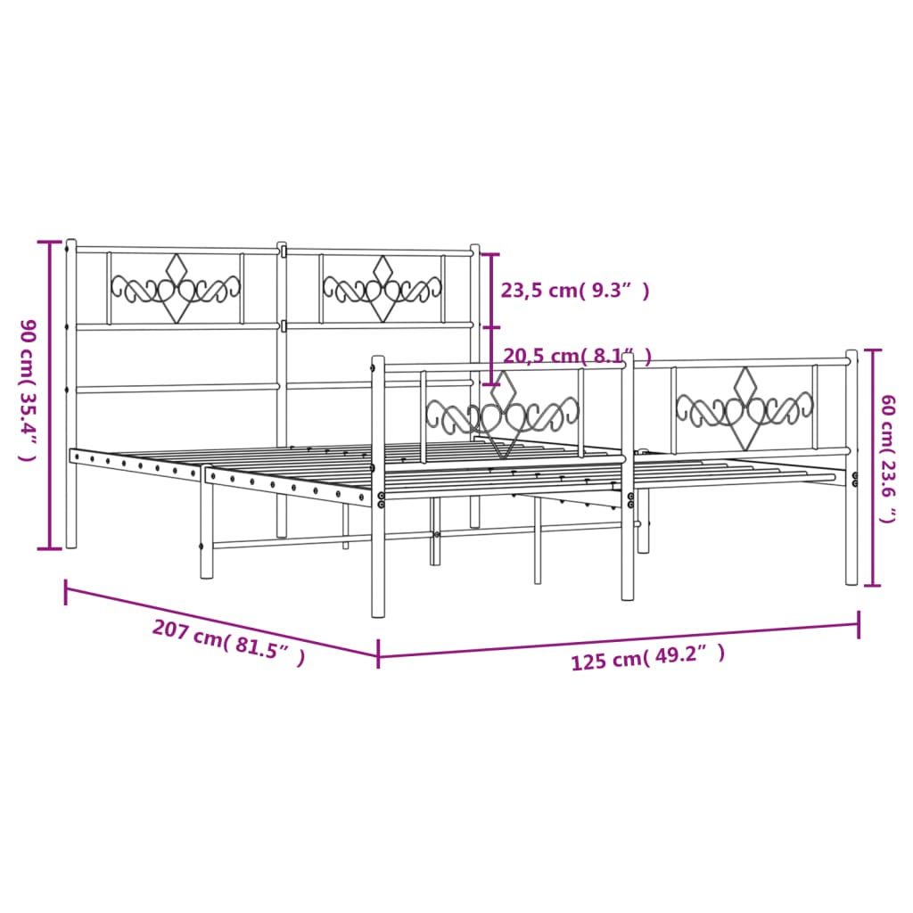 vidaXL Bedframe met hoofd- en voeteneinde metaal zwart 120x200 cm