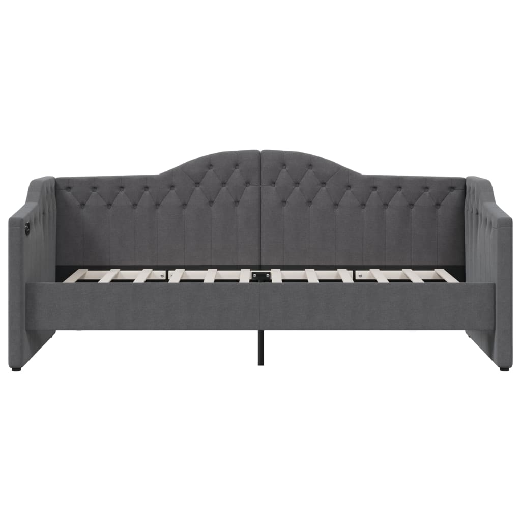 vidaXL Slaapbank met USB stof donkergrijs 90x200 cm