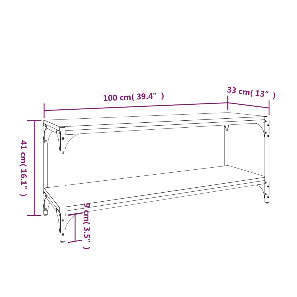 vidaXL Tv-meubel 100x33x41 cm bewerkt hout en staal grijs sonoma eiken